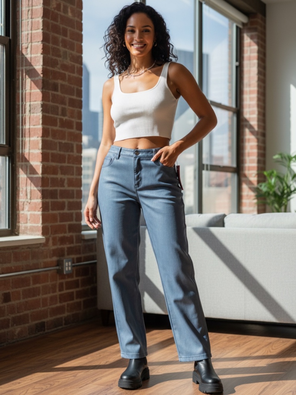 NWT CUTE!  Intempo Faux blue denim faux leather pants 18